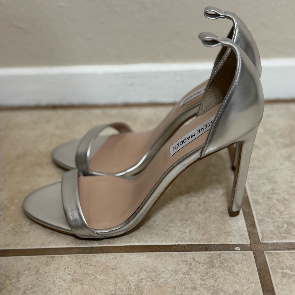 Steve Madden Silver Stiletto Heels with Ankle Strap